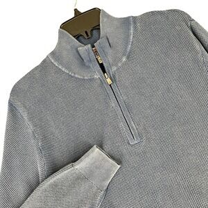 Faherty Organic Cotton Sweater Mens M Waffle Knit 1/4 Zip Coastal Casual